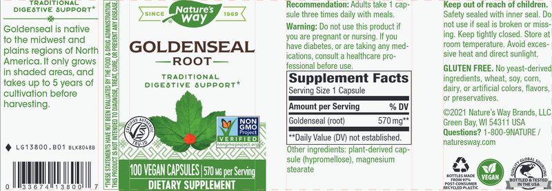 Goldenseal Root veg capsules (Nature's Way) 100ct label