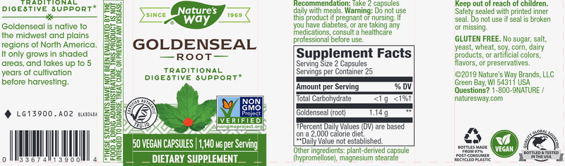 Goldenseal Root veg capsules (Nature's Way) 50ct Label