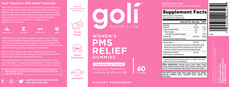 Goli Women's PMS Relief (Goli Nutrition) Label