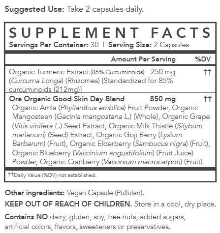 Good Skin Day: Skin Inflammation Support Capsules (Ora Organic) supplement facts