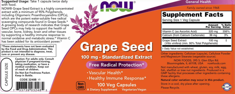 Grape Seed Extract 100 mg (NOW) Label