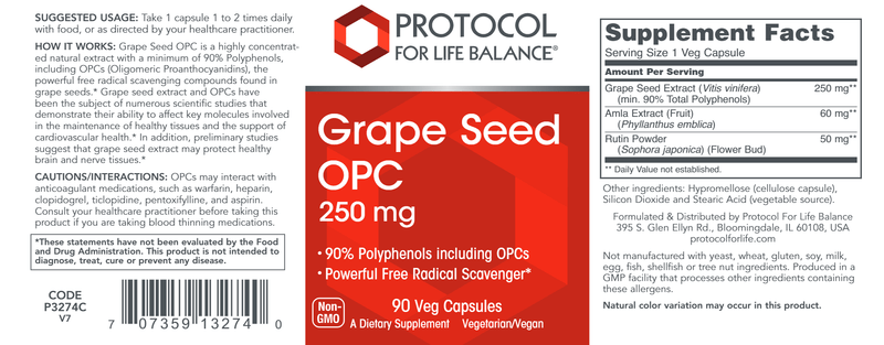 Grape Seed OPC (Protocol for Life Balance) Label