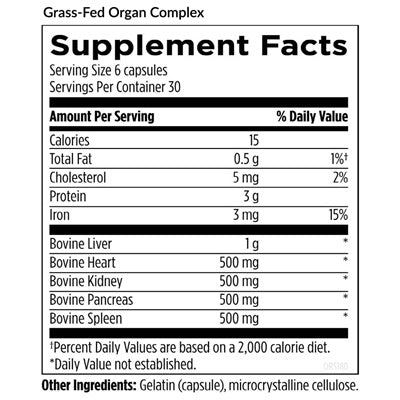 Grass-Fed Organ Complex (EquiLife) supplement facts
