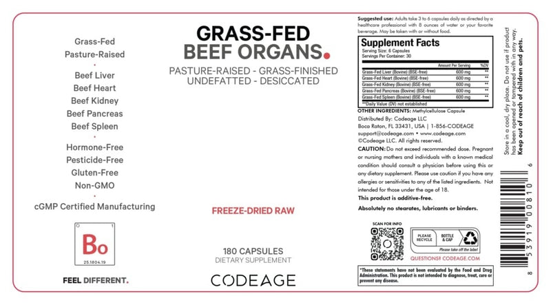 beef organs codeage label