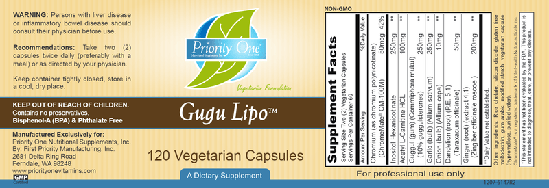 Gugu-Lipo (Priority One Vitamins) label
