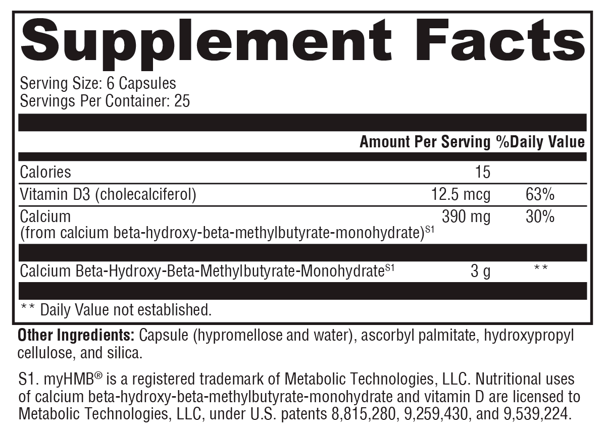 HMB PRO Supplement Facts Label