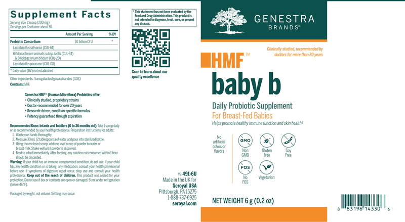 HMF BABY B label Genestra