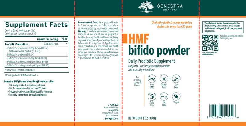 hmf bifido powder label genestra