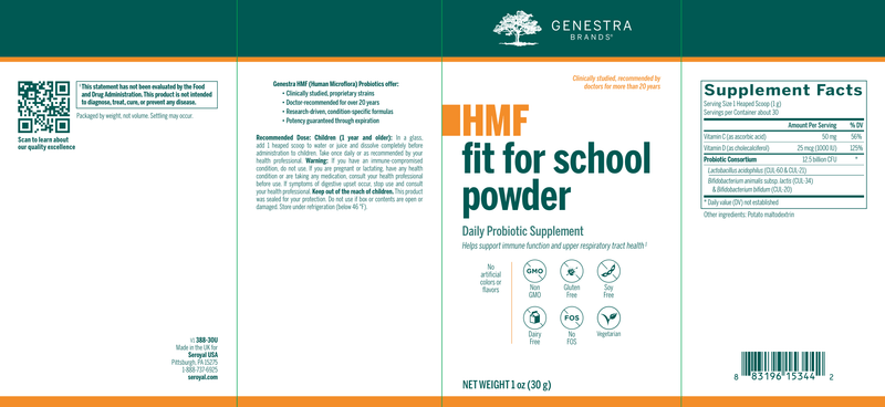 HMF Fit For School Powder label Genestra