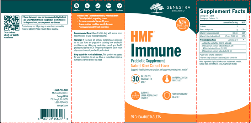 HMF Immune Chewable (shelf-stable) (Genestra) Label