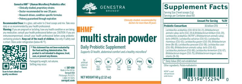 HMF MULTISTRAIN POWDER label Genestra