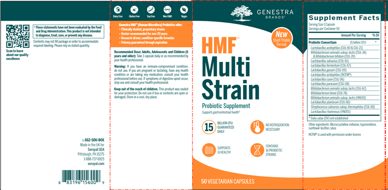 HMF Multi Strain (shelf-stable) (Genestra) label
