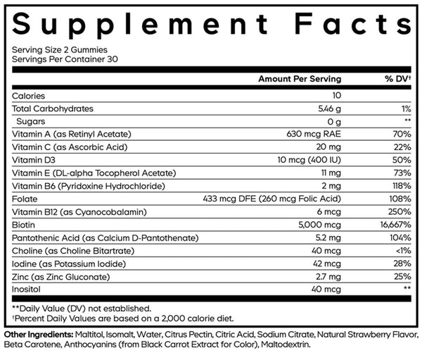 Hair Gummies Supplement Facts Label