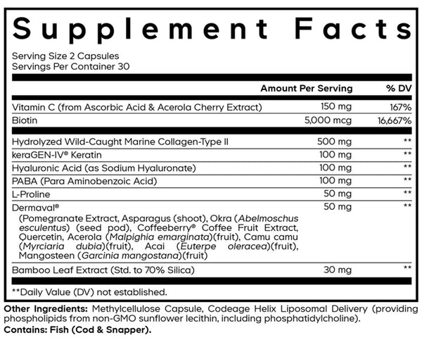 Hair Skin Nails Vitamins Platinum Supplement Facts Label