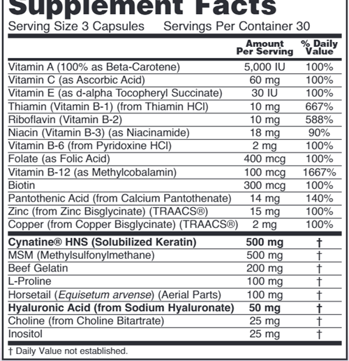 Hair Skin and Nails (NOW) Supplement Facts