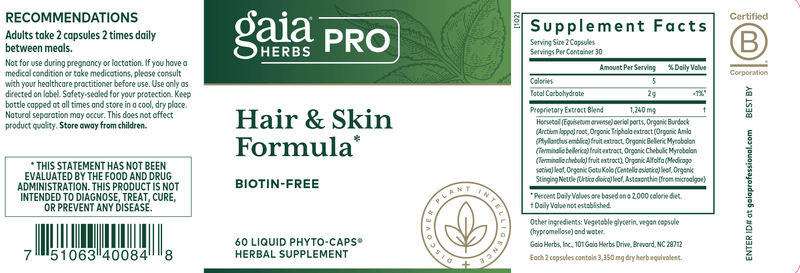 Hair & Skin Formula (Gaia Herbs Professional Solutions) label