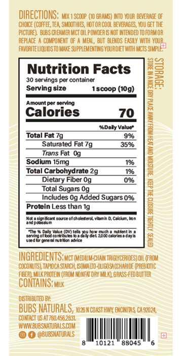 Halo Creamer Supplement Facts Label