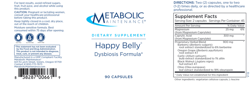 Happy Belly (Metabolic Maintenance) label