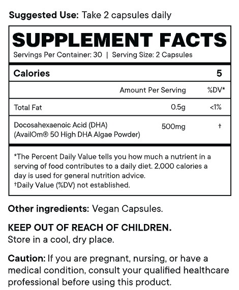 Head and Heart Vegan DHA (Ora Organic) supplement facts