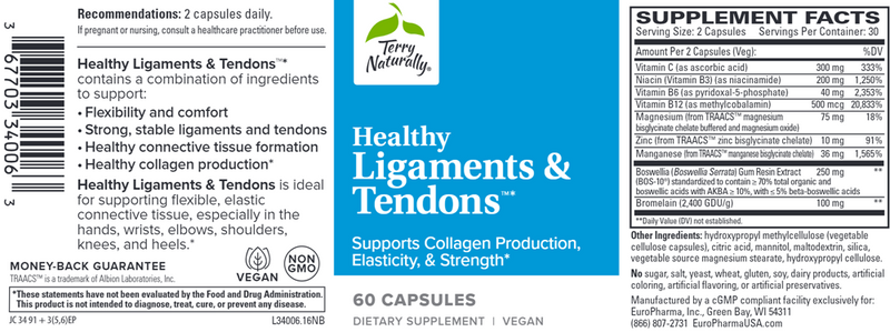 Healthy Ligaments & Tendons (Terry Naturally) Label