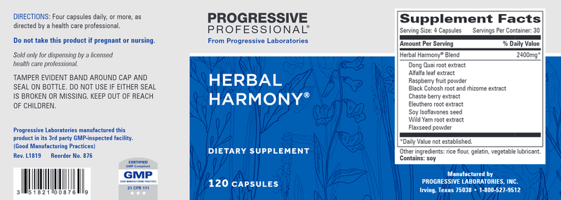Herbal Harmony (Progressive Labs) Label