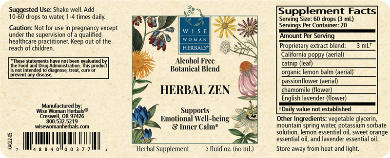 herbal zen | kalmerite glycerite wise woman herbals label