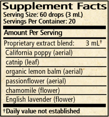 Herbal Zen (Formerly Kalmerite Glycerite) Supplement Facts Label