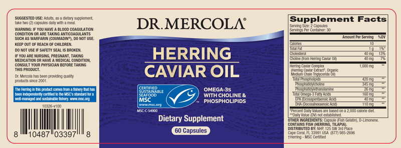 Herring Caviar Oil (Dr. Mercola) Label