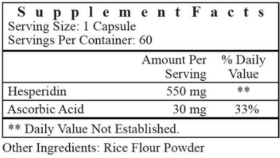 Hesperidin Supplement Facts Label
