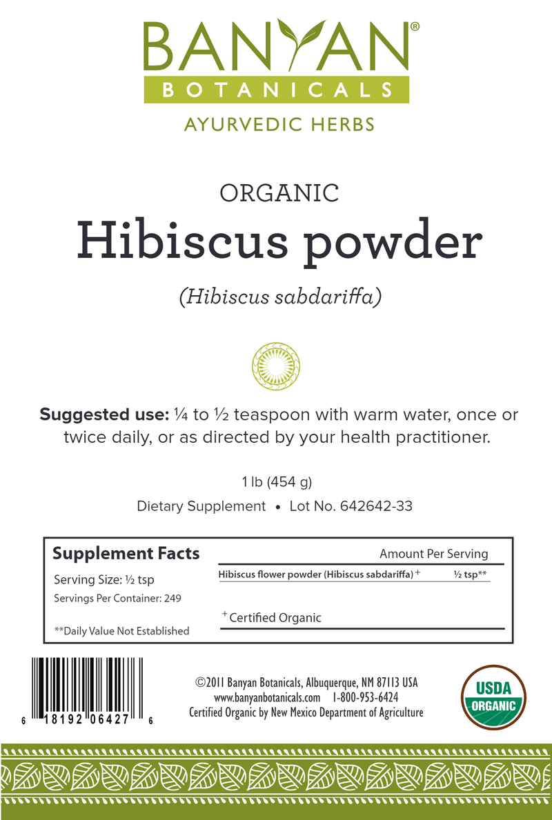 Hibiscus Powder Organic (Banyan Botanicals) label
