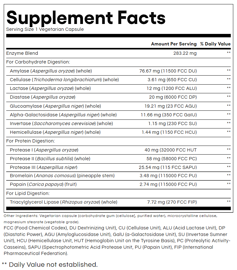 multi enzyme vegetarian formula natural factors supplement facts