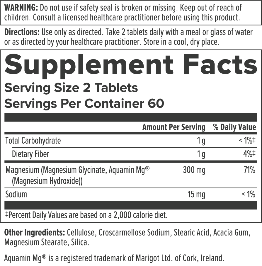 High-Potency Chelated Magnesium Supplement Facts Label