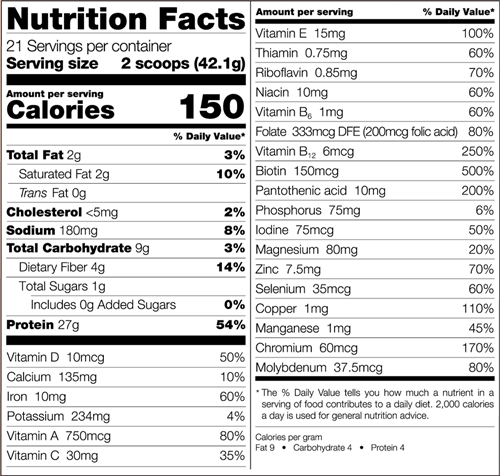 High Protein Meal Replacement - Chocolate (Bariatric Fusion) nutrition facts