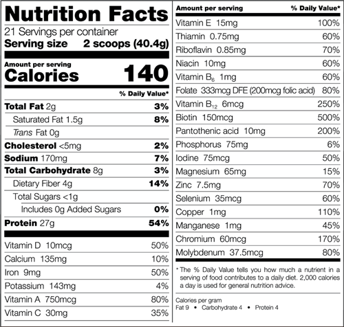 High Protein Meal Replacement - Unflavored (Bariatric Fusion) nutrition facts
