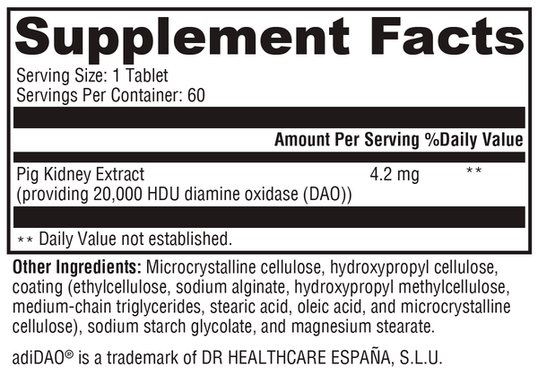 HistDAO™ Supplement Facts Label