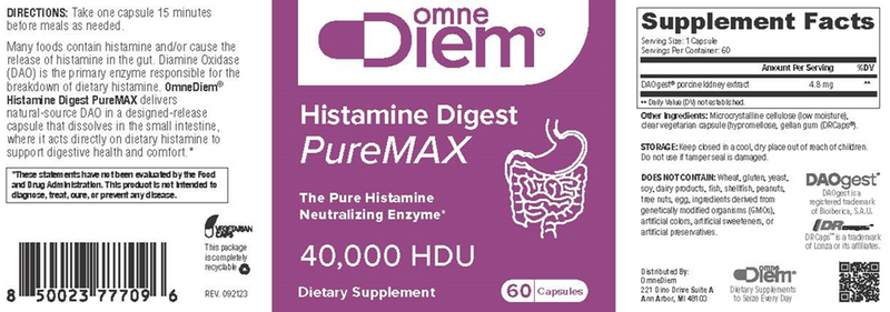 Histamine Digest PureMax (Diem) label
