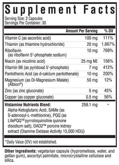 Histamine Nutrients Seeking Health supplement facts