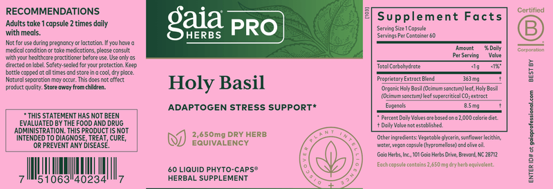 Holy Basil (Gaia Herbs Professional Solutions) label