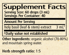 Holy Basil (Ocimum spp.) Supplement Facts Label
