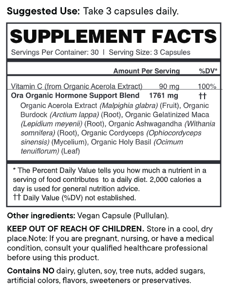 Hormonious: Hormonal Balance & Support Capsules (Ora Organic) supplement facts