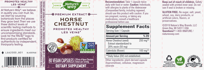 Horsechestnut (Std) 90 veg capsules (Nature's Way) label