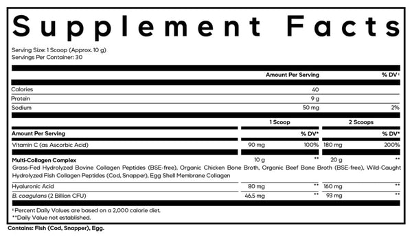 Multi Collagen Peptides Supplement Facts Label