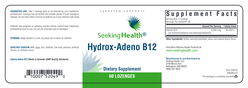 Hydrox-Adeno B12 Seeking Health Label
