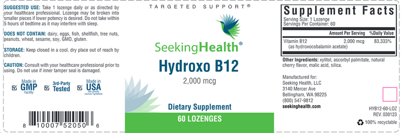 Hydroxo B12 Seeking Health Label