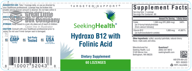 Hydroxo B12 with Folinic Acid Seeking Health Label