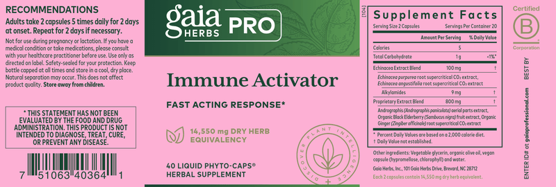 Immune Activator (Gaia Herbs Professional Solutions) label