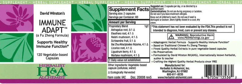 Immune Adapt Capsules (Herbalist Alchemist) Label