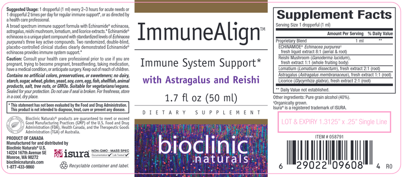 ImmuneAlign Liquid (Bioclinic Naturals) Label