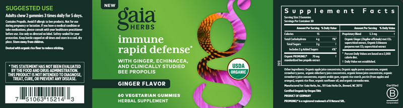 Immune Rapid Defense Gummies (Gaia Herbs) Label