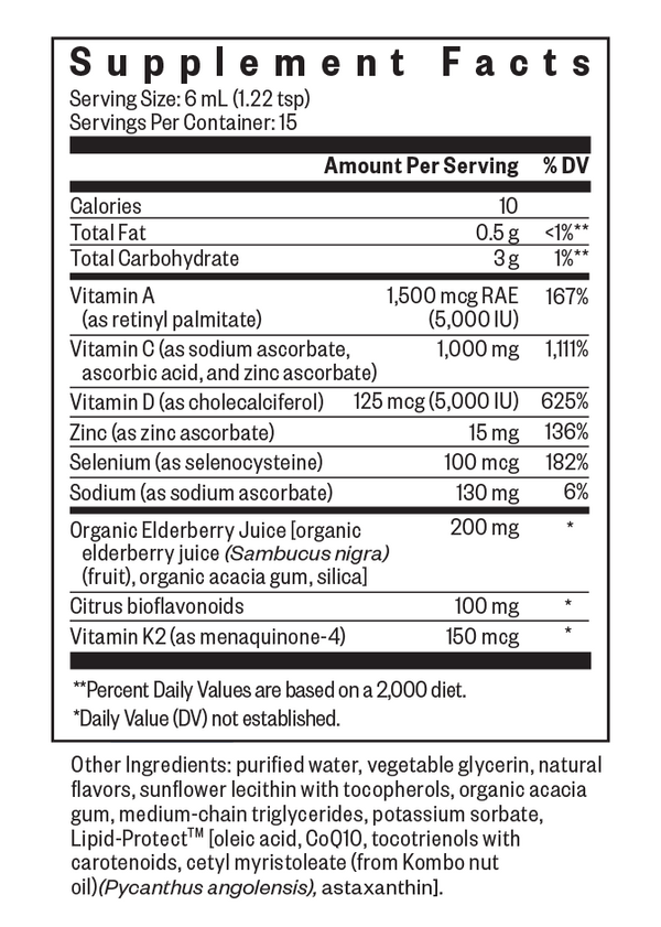 Immune Intensive Supplement Facts Label